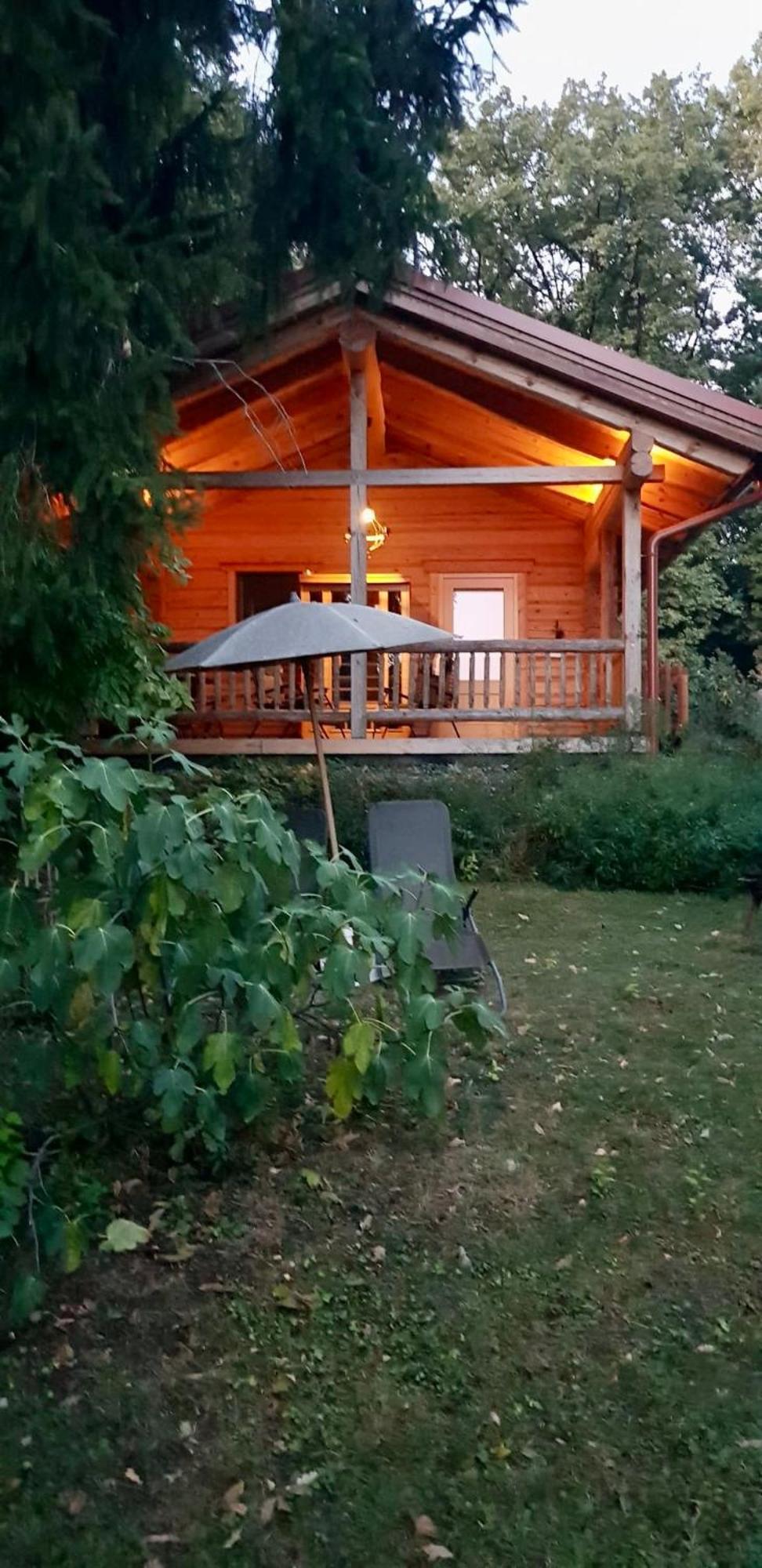 Blockhaus Chalet Mit Beheizbarem Badefass Und Infrarotsauna Auf Der Terrasse Oberschutzen Exterior photo
